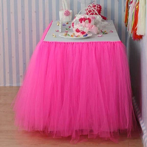 Pink Kids Handmade Tutu Tulle Table Skirt Cover for Girl Birthday Party Baby Shower, Home Decoration Table skirt
