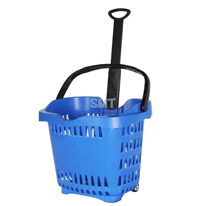 Plastic Rolling Trolley Supermarket shopping baskets with wheels