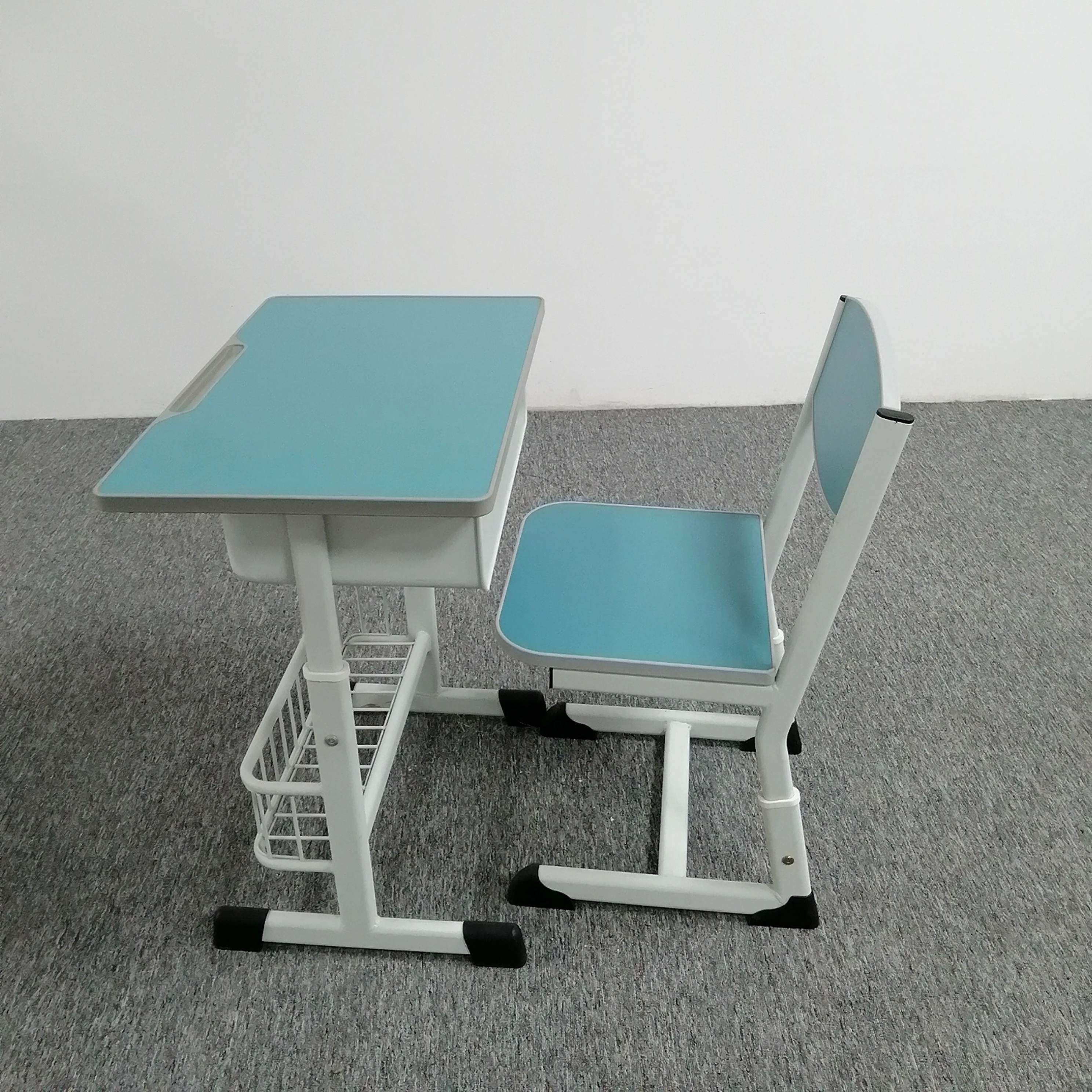 Popular MDF Education Furniture Design Desk with Shelf and Chair Seating Set Classroom School University Student Adult Metal