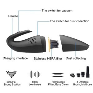 Portable high power 120w 5000pa wetdry vacuum cleaners wireless car vacuum cleaner	for car