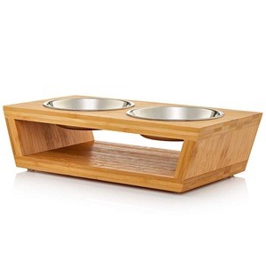 Premium Elevated Dog and Cat Pet Feeder, Double Bowl Raised Stand Comes with Extra Two Stainless Steel Bowls. Perfect for Small