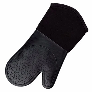 Professional Heat Resistant Kitchen Gloves With Quilted Cotton Lining Black Silicone Oven Mitts