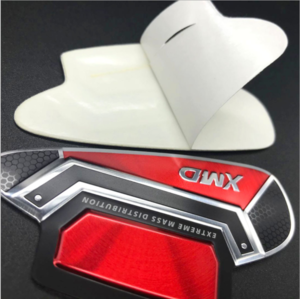 Professional manufacture custom style 3D ebmossing self adhesive metal logo head label for golf bag