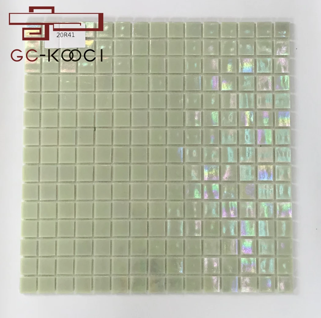 Promotional cheap stocked Green glass mosaic electroplate iridescent swimming pool glass mosaic tile
