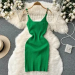 qjia autumn womens solid color knitted suspender dress 2023 new v-neck slim  sundress fashion inner bottoming short dress