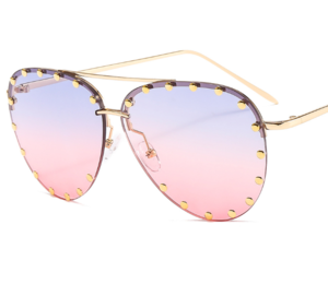 Queena 2020 New Brand Metal Rivet Pilot Sunglasses Women Luxury Personality Glasses Designer Eyewear Shades UV400