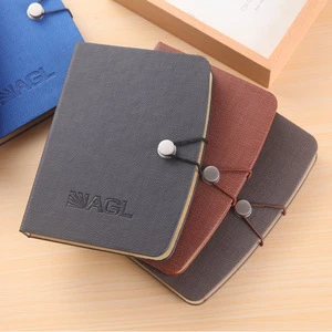 Refillable Glossy Genuine Leather Notebook With Insert Button For Office Desk Accessory