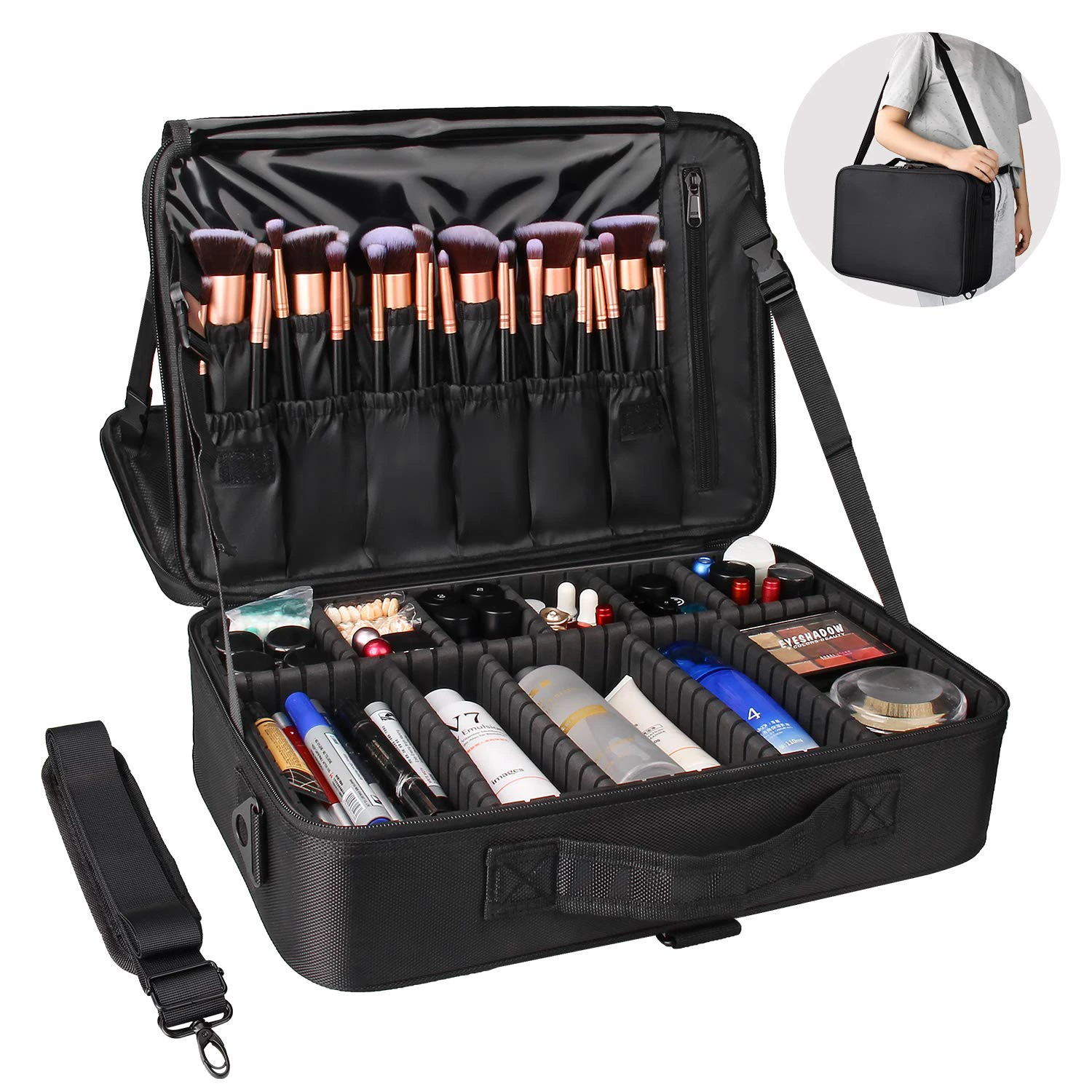 Relavel Makeup Bag Travel Makeup Train Case Large Cosmetic Case Organizer and Storage with Adjustable Dividers
