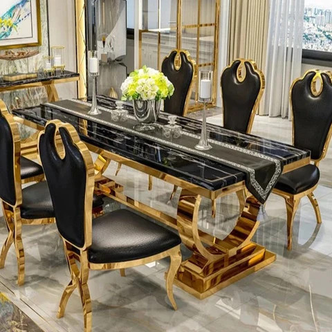 Restaurant furniture modern dining table luxury dining table set 6 seater gold dining table set