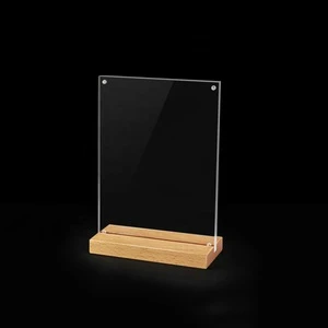 retail vertical  a5 size restaurant acrylic menu holder wooden base tabletop stand holder