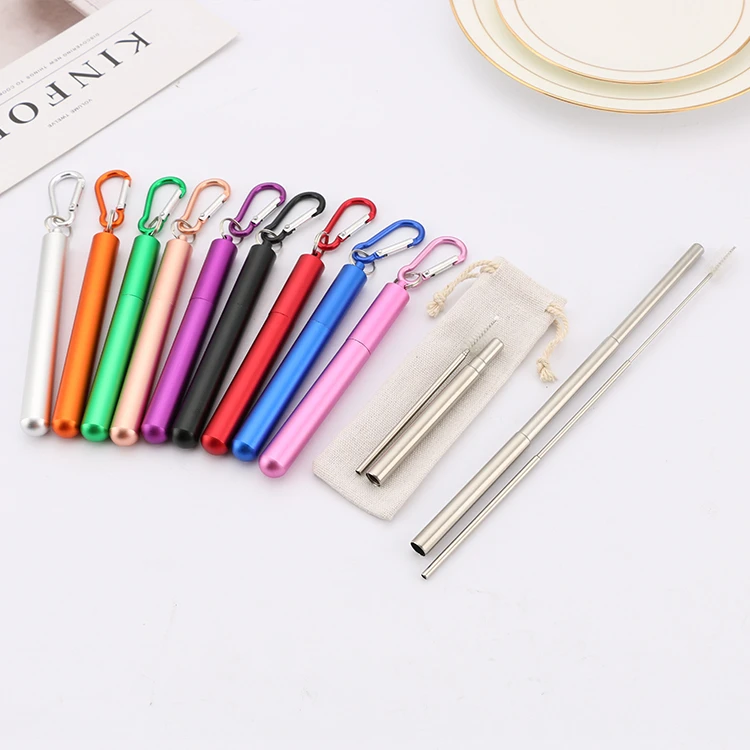 Reusable Metal Telescopic Steel Drinking Retractable with Metal Case Telescoping Stainless Straw