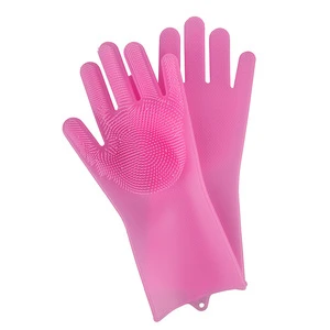 Reusable Silicone Brush Scrubber Gloves Heat Resistant Silicone Gloves for Dish washing