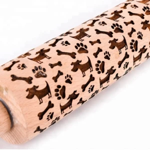 Rolling Pin Engraved Carved Wood Non-Stick Bakeware Fondant Rolling Pin Pastry Tools