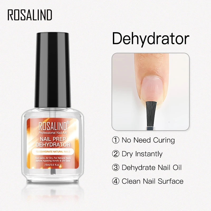 Rosalind oem gel polish tools cleaning nail surface 15ml no need cure air dry nail dehydrator for nail art salon