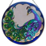 round glass peacock hanging window plaque home decoration
