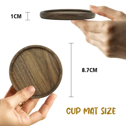 Round OEM Wood Cup Coaster Mat Black Walnut Round Tea-cup Cup pad