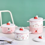 Salad Soup Ceramic Bowl With Lid And Handle Gift Set, Custom Sauce Noodle Ramen Rice Fruit Serving Bowl Set Salad Bowl