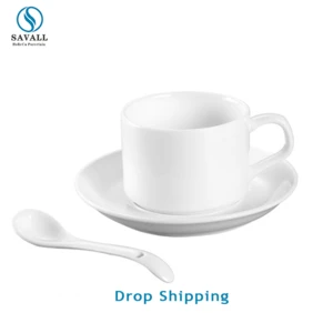 Savall HoReCa OEM white porcelain coffee cup with saucer ceramic tea cup bone china ceramic coffee cup with saucer restaurant