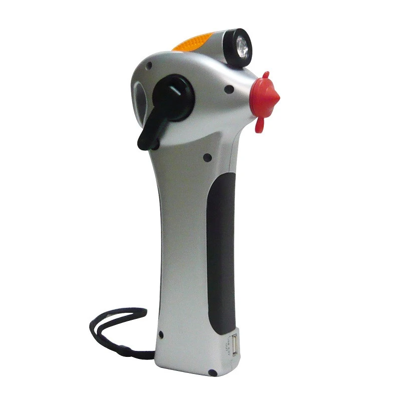 Self-powered Car Emergency Tool with hammer and cutter AM/FM radio and burglar alarm and mobile phone charger