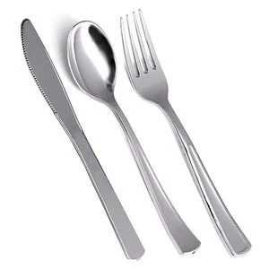 Silver plated Plastic Silverware Set  Disposable Flatware Heavy Duty Silverware for Party  Disposable Elegant Plastic Cutlery
