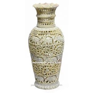 Soapstone Carving Flower Vase, Indian Stone Carved Vases