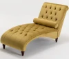Special yellow velvet fabric and foam chaise lounge with buttons on all front and wooden solid legs