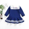 Spring/Autumn Long Sleeve Children Girl Dress Sailor Collar Embroidery Navy Cotton Baby Dress