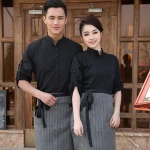 Spring/Fall Hotel Work Clothing Sets Women&Men Fast Food Restaurant Waiter Uniforms Top+Apron 2pcs Western Hotel Workwear