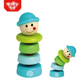 Stacking Ring Cone Sorting Wooden Blue Baby Rattle