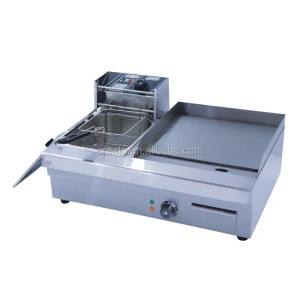 Stainless steel electric deep fryer &amp; flat plate grill griddle