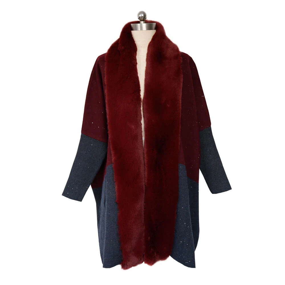 Super warm women winter wool blended fabric faux fur collar coats
