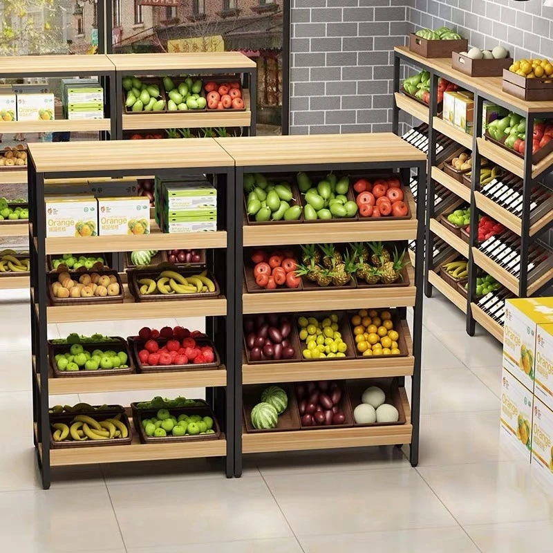 Supermarket store shelf display wood and metal shelving units display rack for goods sale