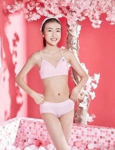 sweet teenager girl bra panty set cute print lovely children underwear set age 12-16