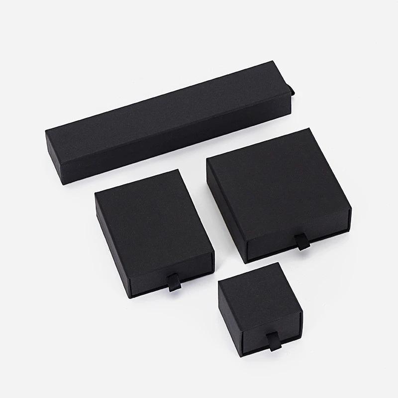 Thick Black Paper Necklace Ring Earring Bracelet Jewelry Packaging Box Custom Jewelry Box Drawing Package