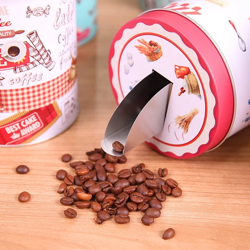 Tinplate circular funnel coffee tin can easy open handle design essential ring pull tea cans for lazy people