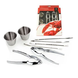 TLSF-03 Stainless Steel Seafood Serving Set With 2 Lobster Crackers ,4 Seafood Forks And 2 Condiment Sauce Cups