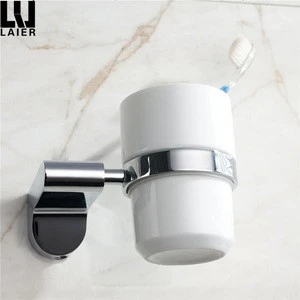 Top Quality New Arrivals Classic Style Cup Holder Zinc Alloy Chrome Toothbrush Holder Ceramics Cups