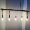 Traditional 5 Head Line E27 Socket Bulbs Round Wood Beam Rural Style Retro Lights Wood Pendant Lights For Coffee Shop