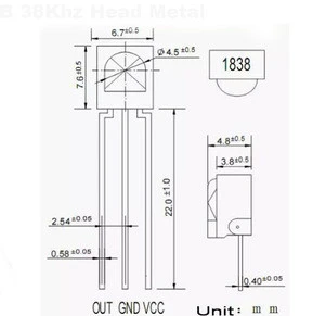 Universal IR Infrared Receiver Sensor Module 1838 TL1838 VS1838B 38Khz Diode