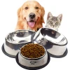variety size pure stainless steel minimalism stackable palm print dog pet bowls feeder with silicone mat