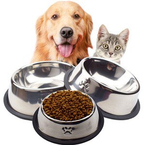 variety size pure stainless steel minimalism stackable palm print dog pet bowls feeder with silicone mat