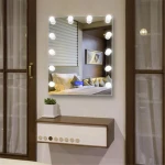 Vertical Wall Mounted LED Hollywood Vanity Bedroom Smart Mirror with Clock and Bluetooth Speaker