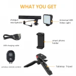Video Vlog Kit Live Streaming Equipment Mini Bi-Color Led Light Microphone Youtube Vlog Mic Set With Mobile Tripod Stand