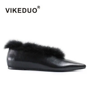 VIKEDUO Hand Made Womens New Arrivals Designers Fashion Trend Winter Slip On Lady Flats Fur Shoes Women
