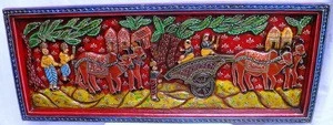 Vintage Hand Carved Wooden Wall Hanging Sculpture - India Hand Carved Wooden Wall Panel with Villagers Life