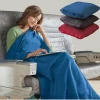 Warm Plain Dyed Wholesale Foldable Travel Fleece Blanket That Folds Into Pillow With Zipper