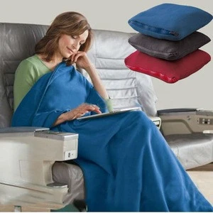 Warm Plain Dyed Wholesale Foldable Travel Fleece Blanket That Folds Into Pillow With Zipper