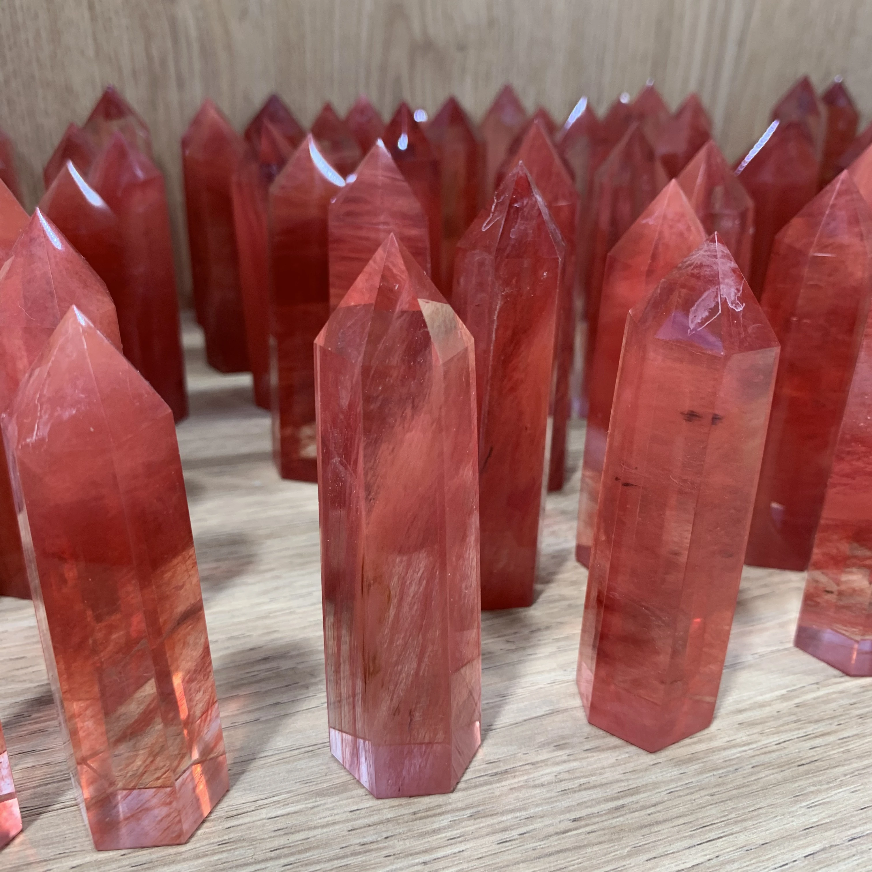 watermelon quartz towers small size towers rock crystal obelisks healing stones crystal craft cherry color points