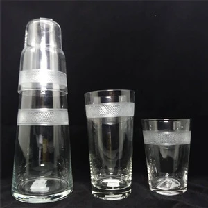 wholesale clear embossed engraved glass pitcher drinking water jug set in bulk