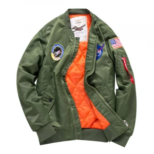 Wholesale College Baseball Jacket Satin Nylon Polyester Cotton Winter Bomber Jacket Men Army Air Force Flight Jackets
